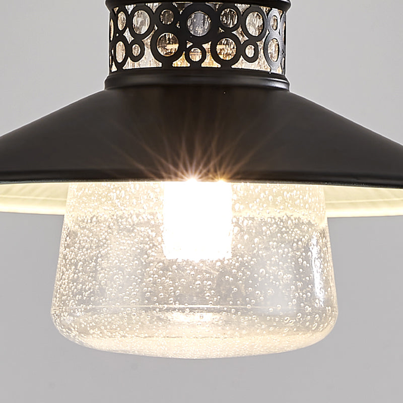 Cylindrical Flush Mount Light Fixture Traditional 1-Light Close To Ceiling Lamp with Glass Shade