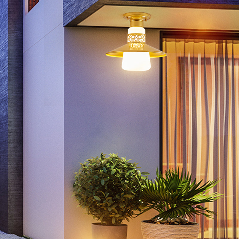 Cylindrical Flush Mount Light Fixture Traditional 1-Light Close To Ceiling Lamp with Glass Shade