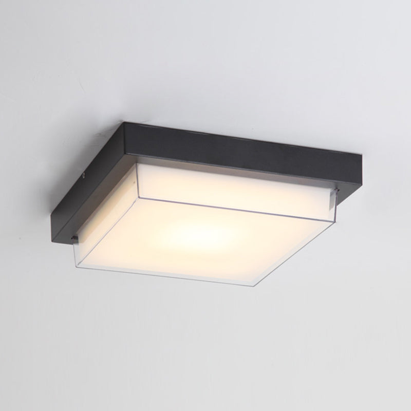Square Flush Mount Light Fixture Traditional 1-Light LED Close To Ceiling Lamp with Plastic Shade