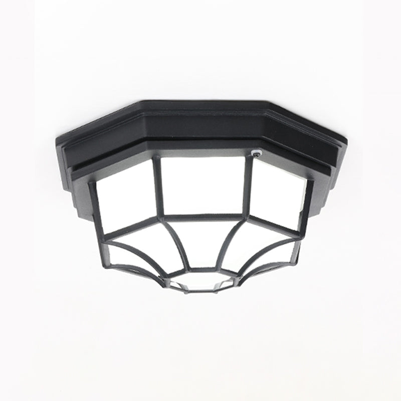 Octagonal Flush Mount Light Fixture Traditional 1-Light Close To Ceiling Lamp with Plastic Shade