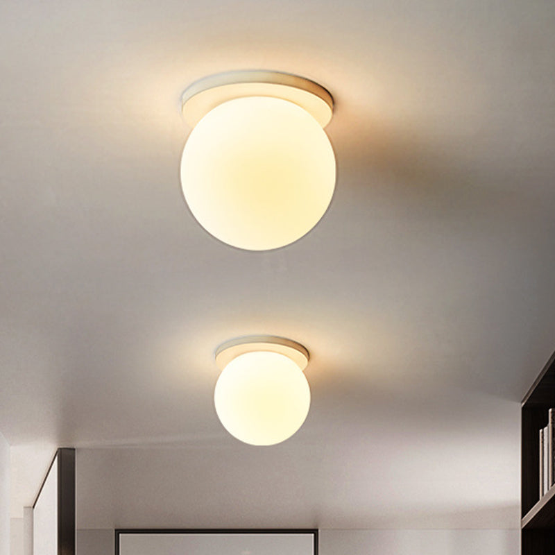 Glass Globe Flush Mount in Modern Concise Style Lacquered Iron Ceiling Light in White