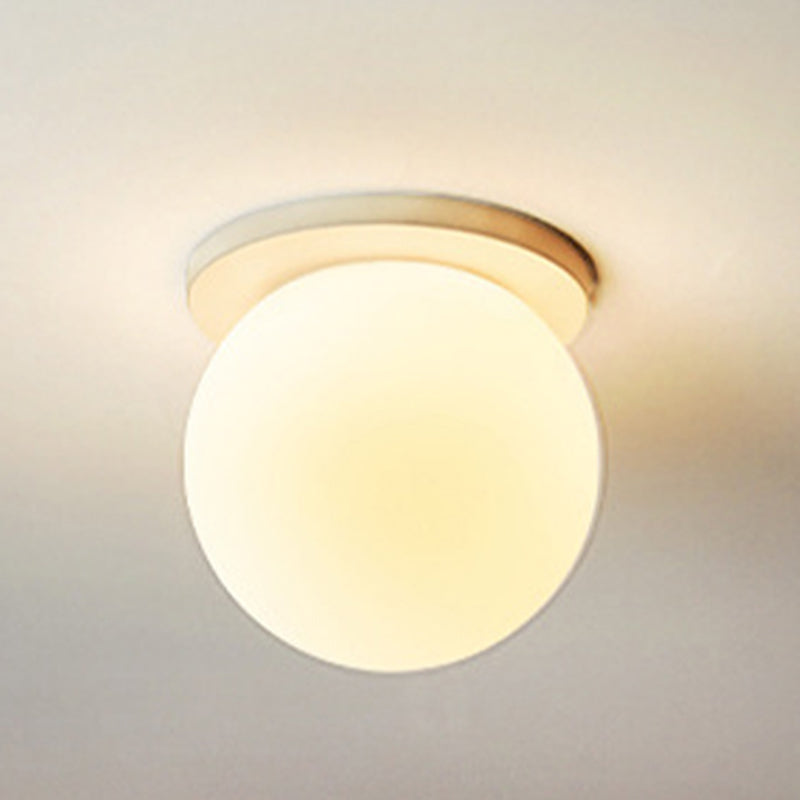 Glass Globe Flush Mount in Modern Concise Style Lacquered Iron Ceiling Light in White