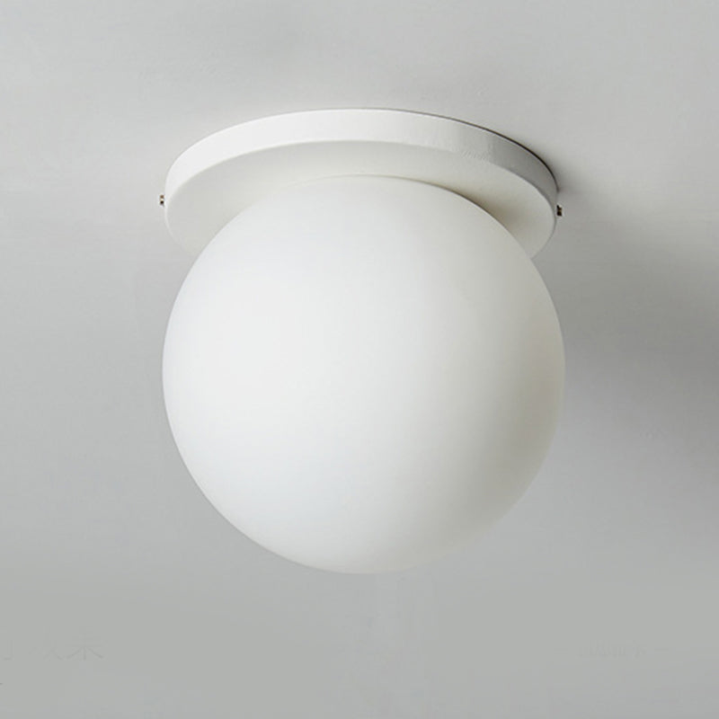 Glass Globe Flush Mount in Modern Concise Style Lacquered Iron Ceiling Light in White