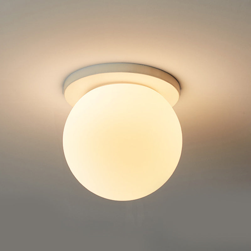Glass Globe Flush Mount in Modern Concise Style Lacquered Iron Ceiling Light in White
