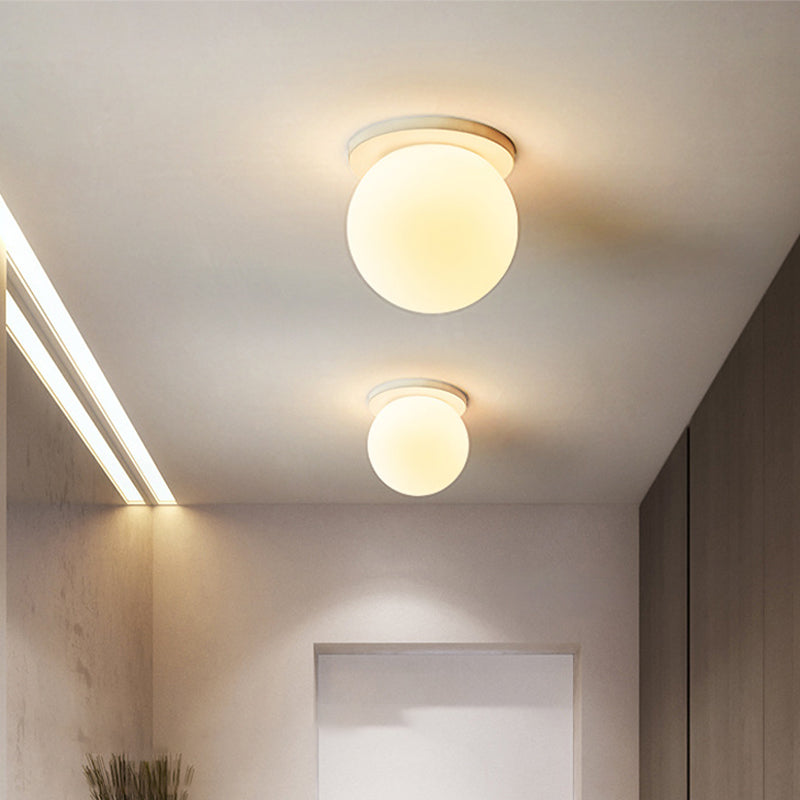 Glass Globe Flush Mount in Modern Concise Style Lacquered Iron Ceiling Light in White