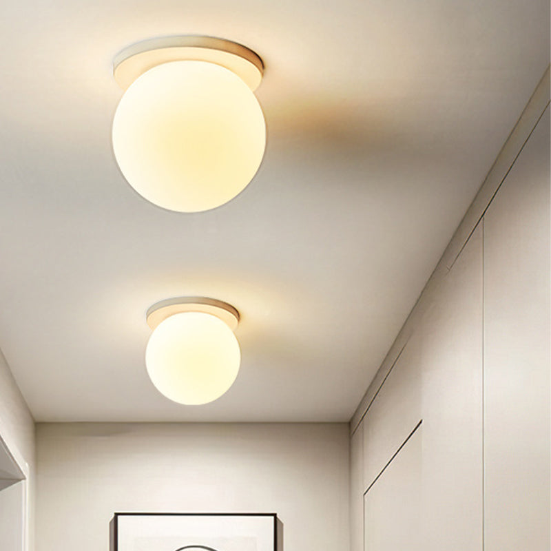 Glass Globe Flush Mount in Modern Concise Style Lacquered Iron Ceiling Light in White