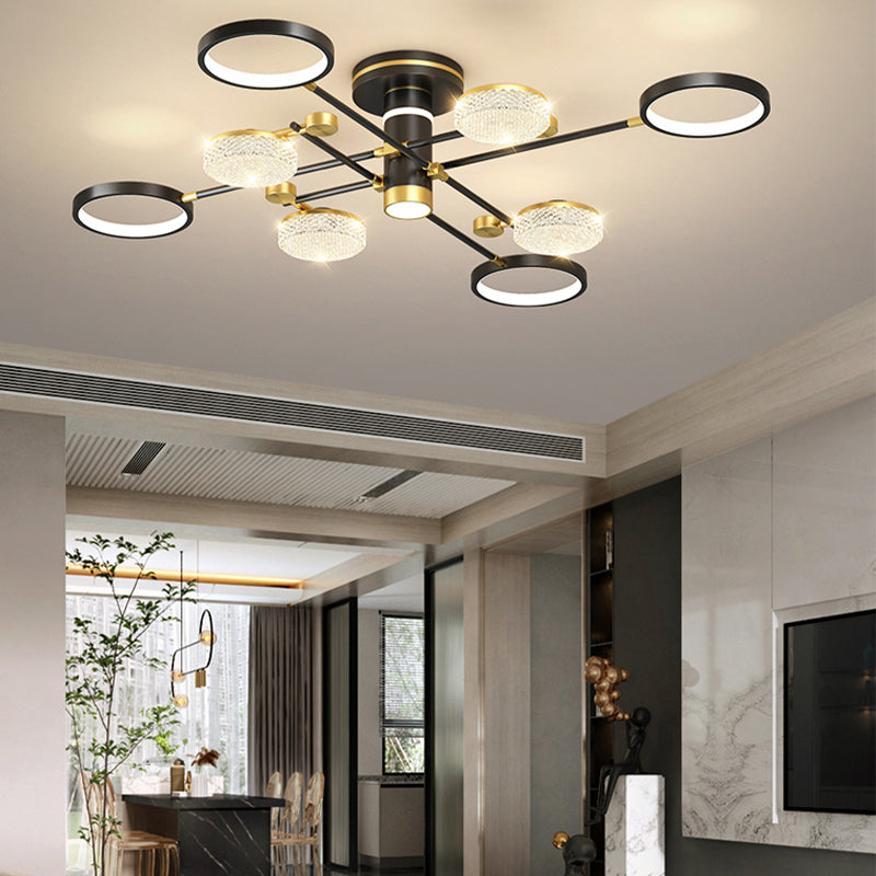 Modern Style Sputnik Semi Flush Mount Ceiling Light Multi Lights Metal Semi Flush Chandelier
