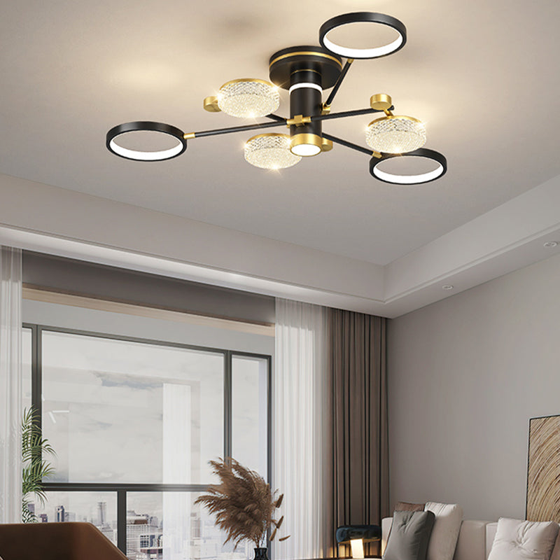 Modern Style Sputnik Semi Flush Mount Ceiling Light Multi Lights Metal Semi Flush Chandelier