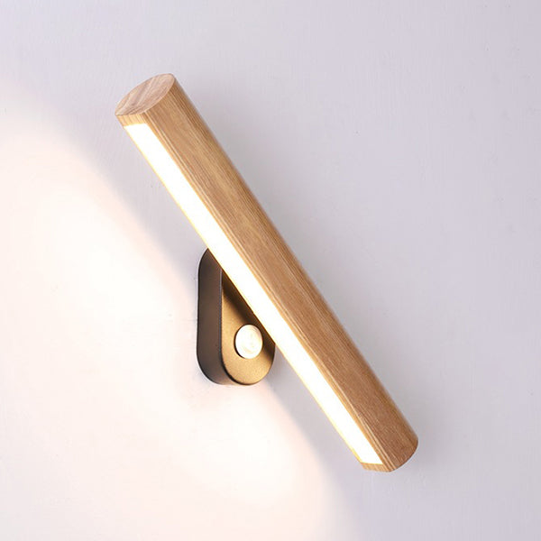 1-Light Cylindrical Wall Sconce Modern Style Wood Wall Mount Light Fixture for Bedroom