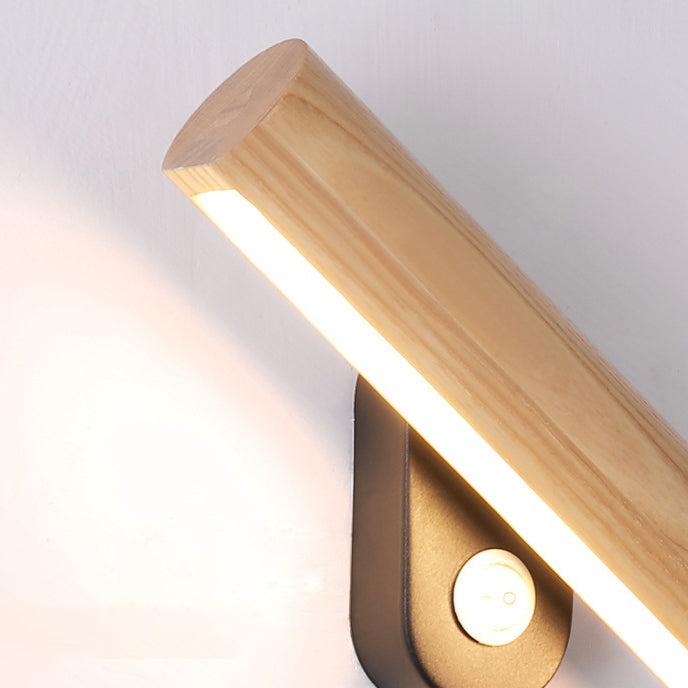 1-Light Cylindrical Wall Sconce Modern Style Wood Wall Mount Light Fixture for Bedroom
