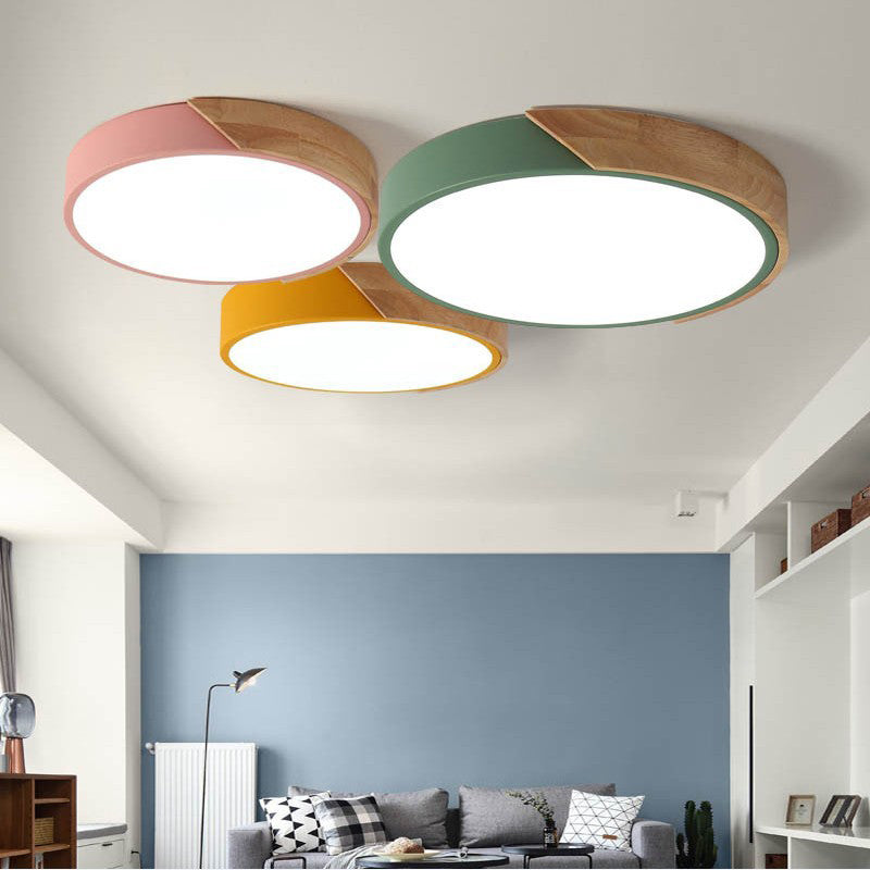 Lampada da soffitto a LED a forma rotonda in stile moderno e semplice macaroon in acrilico 1 luce per la camera degli ospiti dell'hotel studio