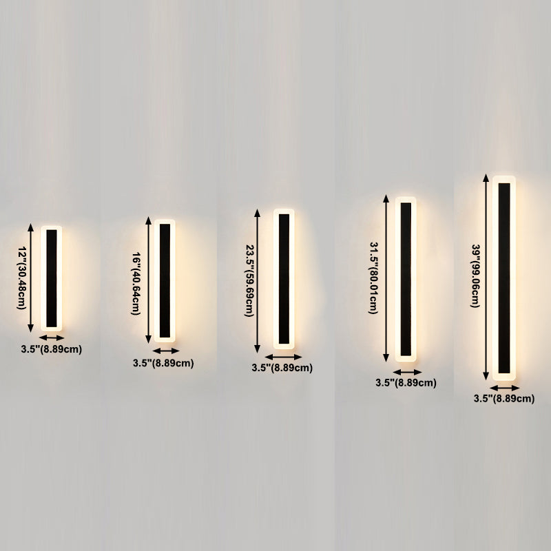 Style moderne Minimaliste Strip Shade Wall Sconce Metal 1 Appliques légères en noir pour la cour