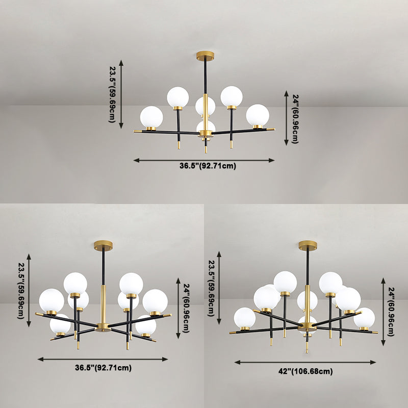 Zwart en gouden binnenhanglampje in moderne artistieke stijl Iron Globe kroonluchter met glazen schaduw