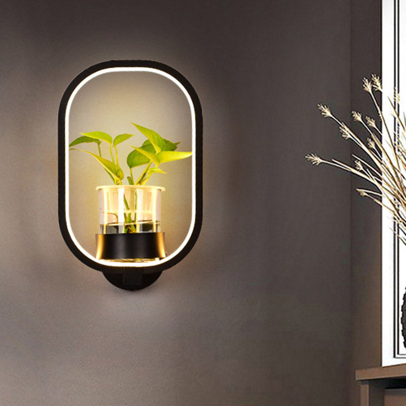 Oval Metal Sconce Wall Lighting Industrial LED Living Room Wall Light Fixture in Black/Grey/White