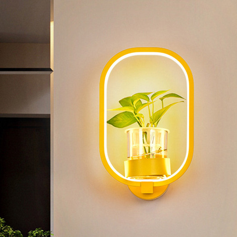 Oval Metal Sconce Wall Lighting Industrial LED Living Room Wall Light Fixture in Black/Grey/White