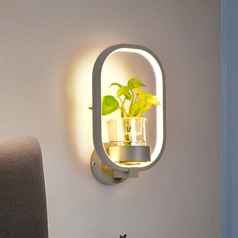 Oval Metal Sconce Wall Lighting Industrial LED Living Room Wall Light Fixture in Black/Grey/White