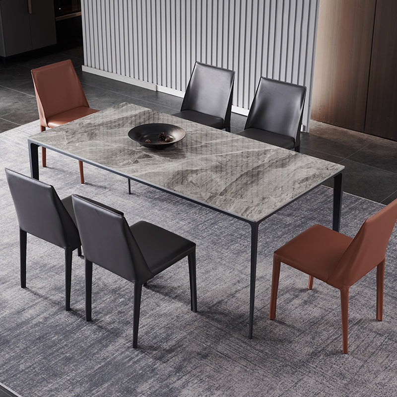 Industrial Rectangle White Dining Table Sintered Stone Standard Dining Table for Kitchen