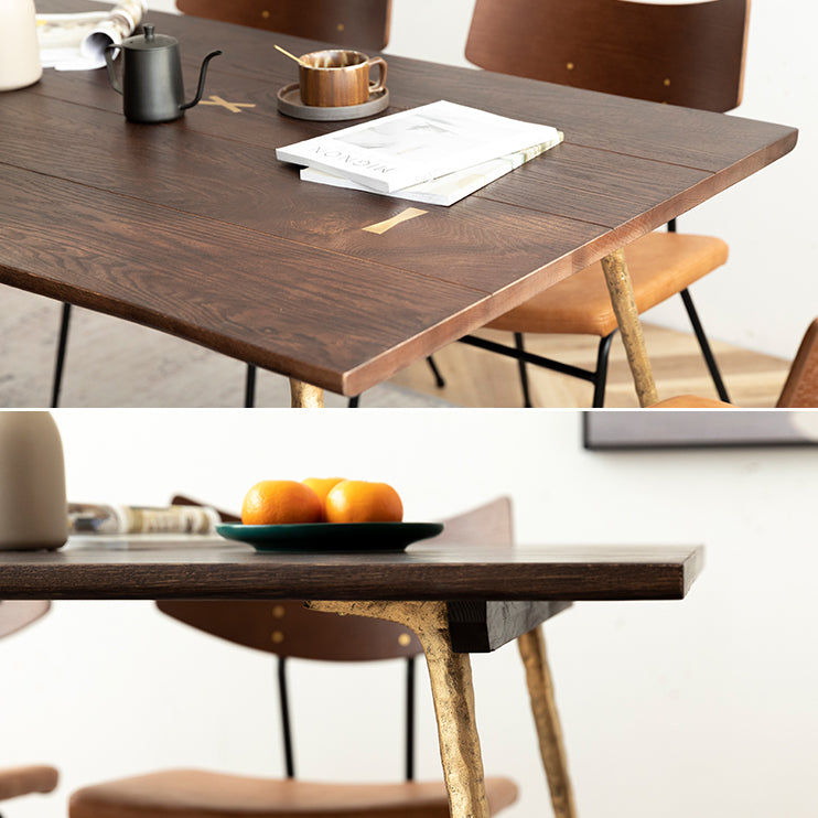 Mesa de comedor rectangular de madera de roble maciza en tono marrón, mesa industrial de 4 patas para comedor