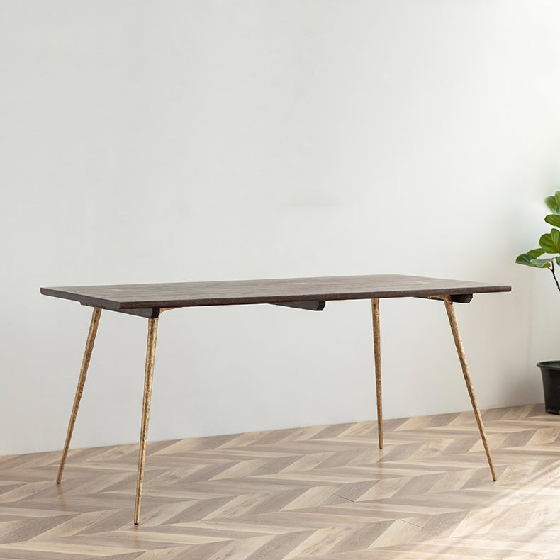 Mesa de comedor rectangular de madera de roble maciza en tono marrón, mesa industrial de 4 patas para comedor