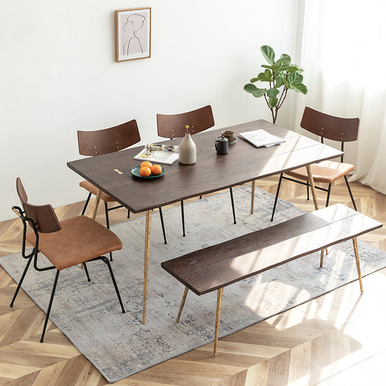 Mesa de comedor rectangular de madera de roble maciza en tono marrón, mesa industrial de 4 patas para comedor