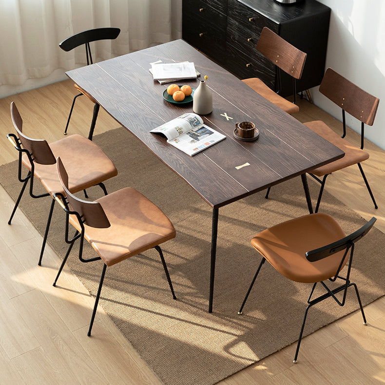 Mesa de comedor rectangular de madera de roble maciza en tono marrón, mesa industrial de 4 patas para comedor