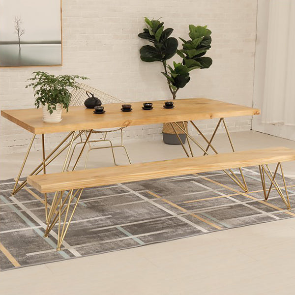 Traditional Luxury Rectangle Dining Room Table Pine Solid Wood Table with 4 Gold Legs