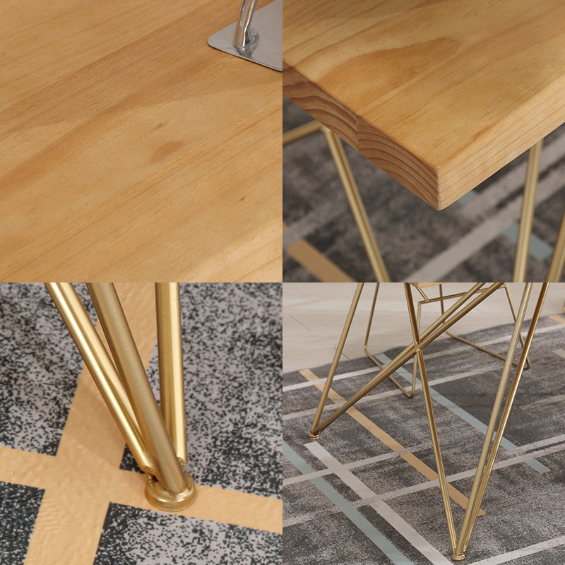 Traditional Luxury Rectangle Dining Room Table Pine Solid Wood Table with 4 Gold Legs