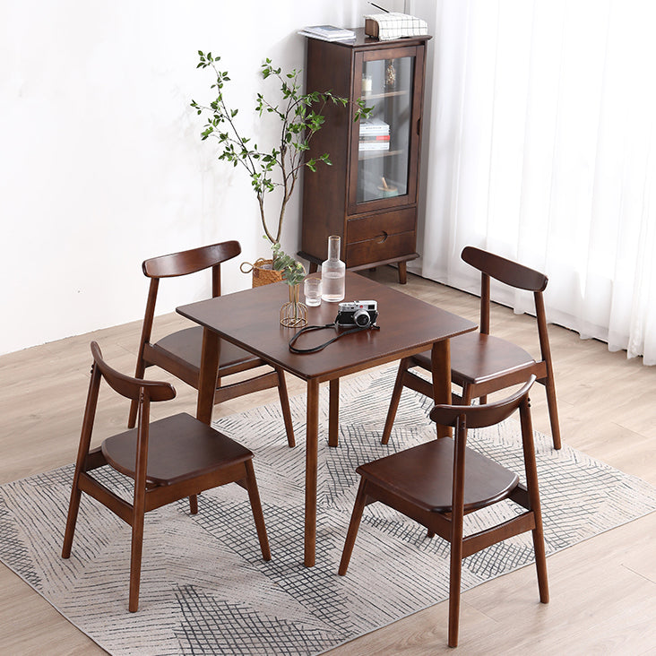 Square Shape Industrial Dining Table Wood Color Fixed Table with Rubberwood Solid Wood