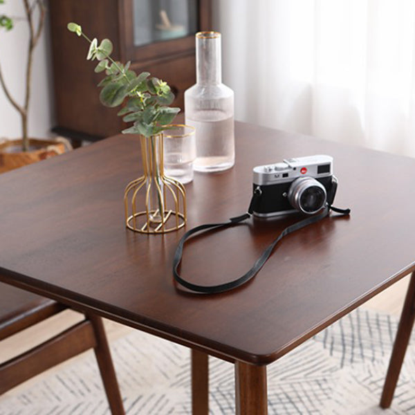 Square Shape Industrial Dining Table Wood Color Fixed Table with Rubberwood Solid Wood