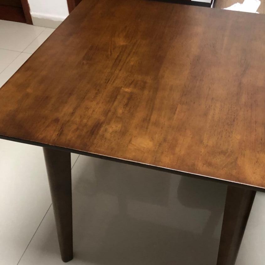 Square Shape Industrial Dining Table Wood Color Fixed Table with Rubberwood Solid Wood