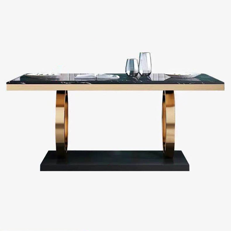 Traditional Luxury Marble Dining Table Rectangle Table with Gold Stainless Steel Pedestal