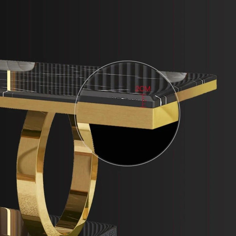Traditional Luxury Marble Dining Table Rectangle Table with Gold Stainless Steel Pedestal
