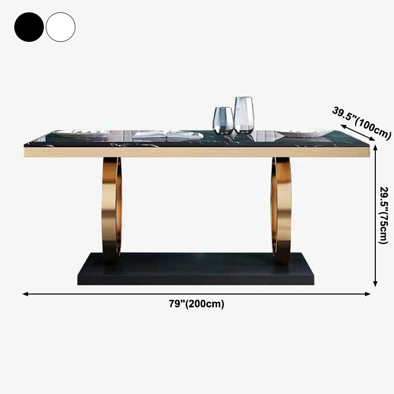 Traditional Luxury Marble Dining Table Rectangle Table with Gold Stainless Steel Pedestal