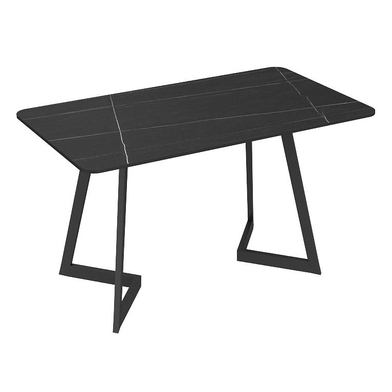 Table à manger rectangulaire industrielle en métal, Table en pierre frittée avec base luge