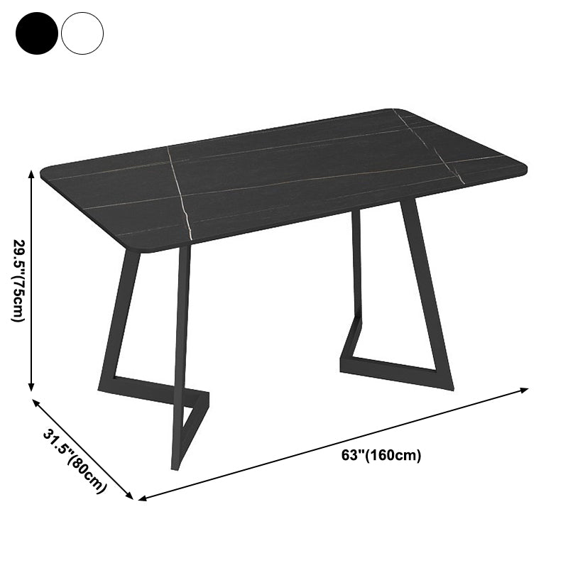 Table à manger rectangulaire industrielle en métal, Table en pierre frittée avec base luge