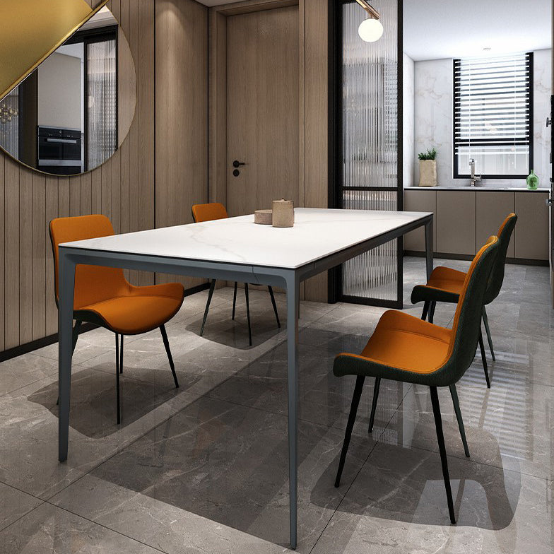 Mesa rectangular contemporánea de metal Mesa de comedor de piedra sinterizada con patas de metal