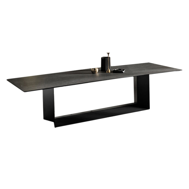 Metal Contemporary Rectangular Dining Table Sintered Stone Table with Trestle
