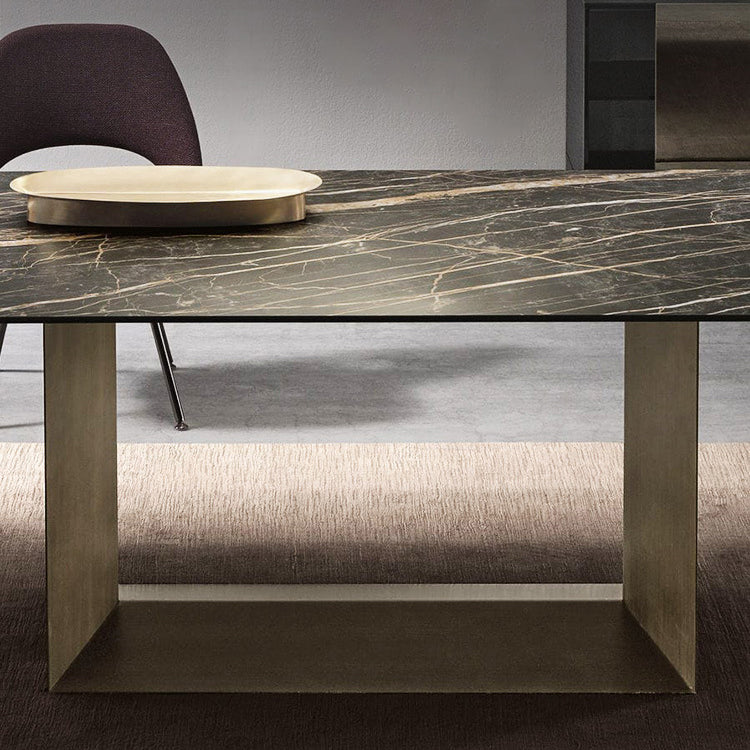 Metal Contemporary Rectangular Dining Table Sintered Stone Table with Trestle