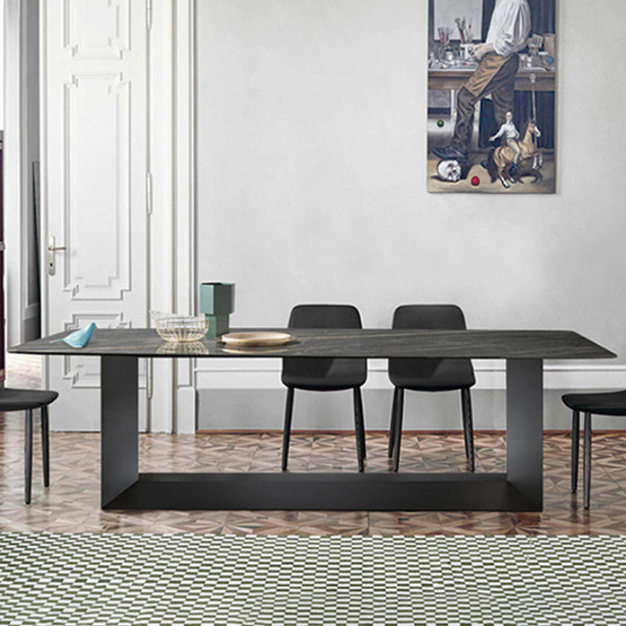 Metal Contemporary Rectangular Dining Table Sintered Stone Table with Trestle