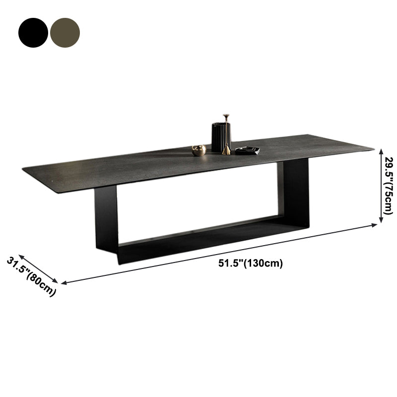 Metal Contemporary Rectangular Dining Table Sintered Stone Table with Trestle