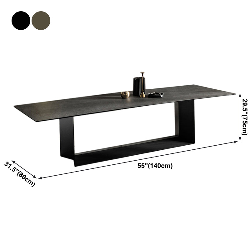 Metal Contemporary Rectangular Dining Table Sintered Stone Table with Trestle