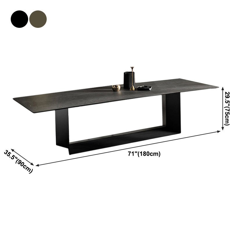 Metal Contemporary Rectangular Dining Table Sintered Stone Table with Trestle