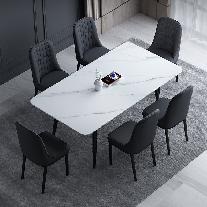 Einfachheitstil Home Sintered Stone Esstisch 4 Beine Kohlenstoffstahl Basis Rechtecktisch