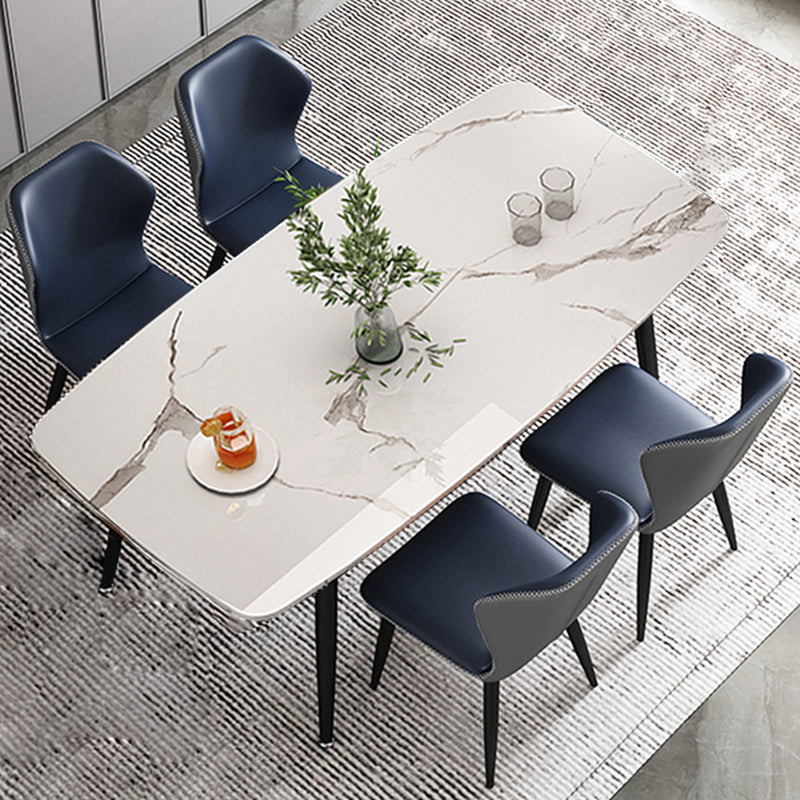 Metaal eigentijdse rechthoekige eettafel gesinterde stenen tafel met 4 metalen benen