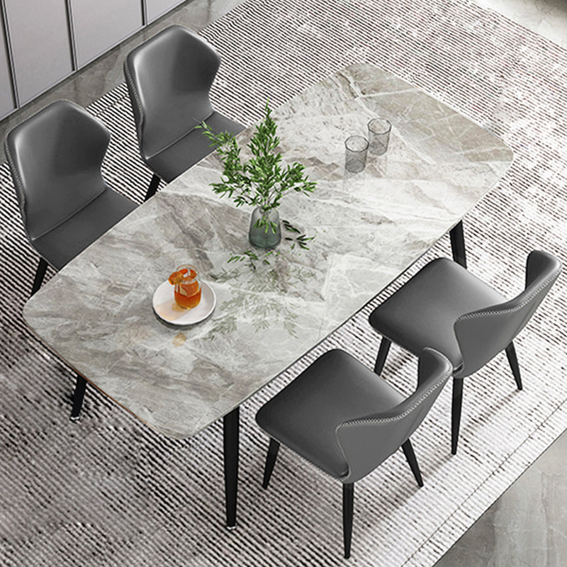 Metaal eigentijdse rechthoekige eettafel gesinterde stenen tafel met 4 metalen benen