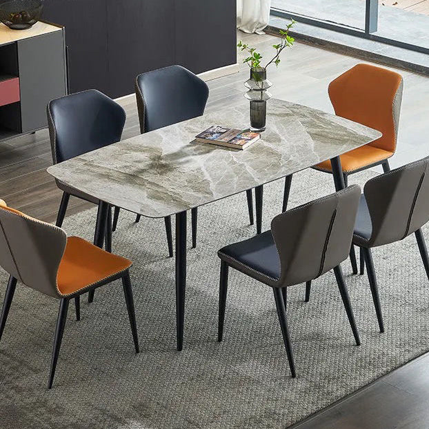 Metaal eigentijdse rechthoekige eettafel gesinterde stenen tafel met 4 metalen benen