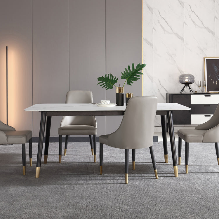 Estilo industrial Mesa de comedor de piedra sinterizada 4 Table de rectángulo base de piernas para el hogar