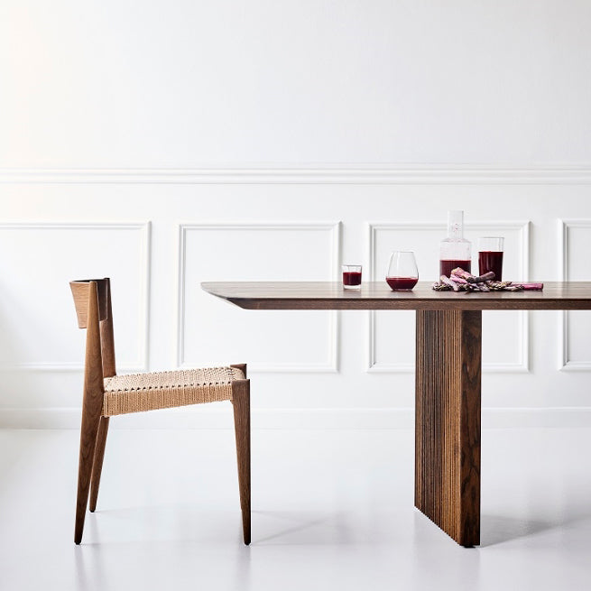 Rectangle Double Pedestal Modern Dining Table Wood Color Fixed Table with Solid Wood
