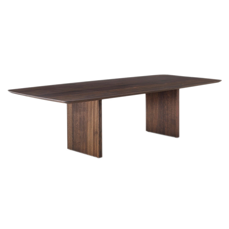 Rectangle Double Pedestal Modern Dining Table Wood Color Fixed Table with Solid Wood