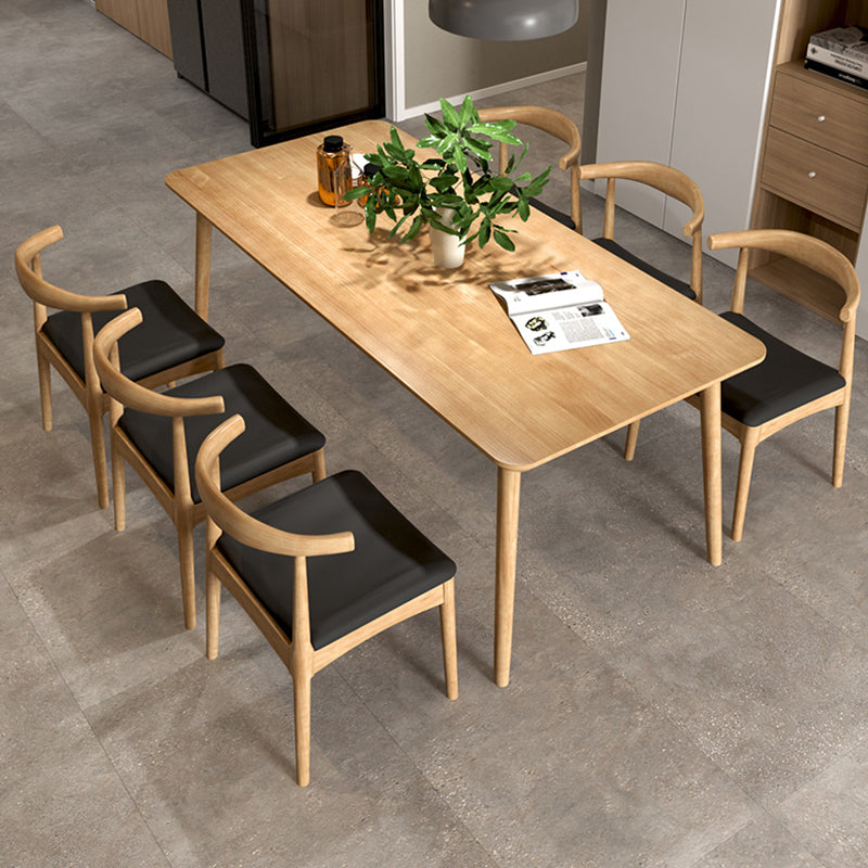 Mesa de comedor contemporánea rectangular de 4 patas, mesa fija de madera maciza, Color madera